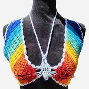 Multi coloured crochet butterfly top rainbow coverup